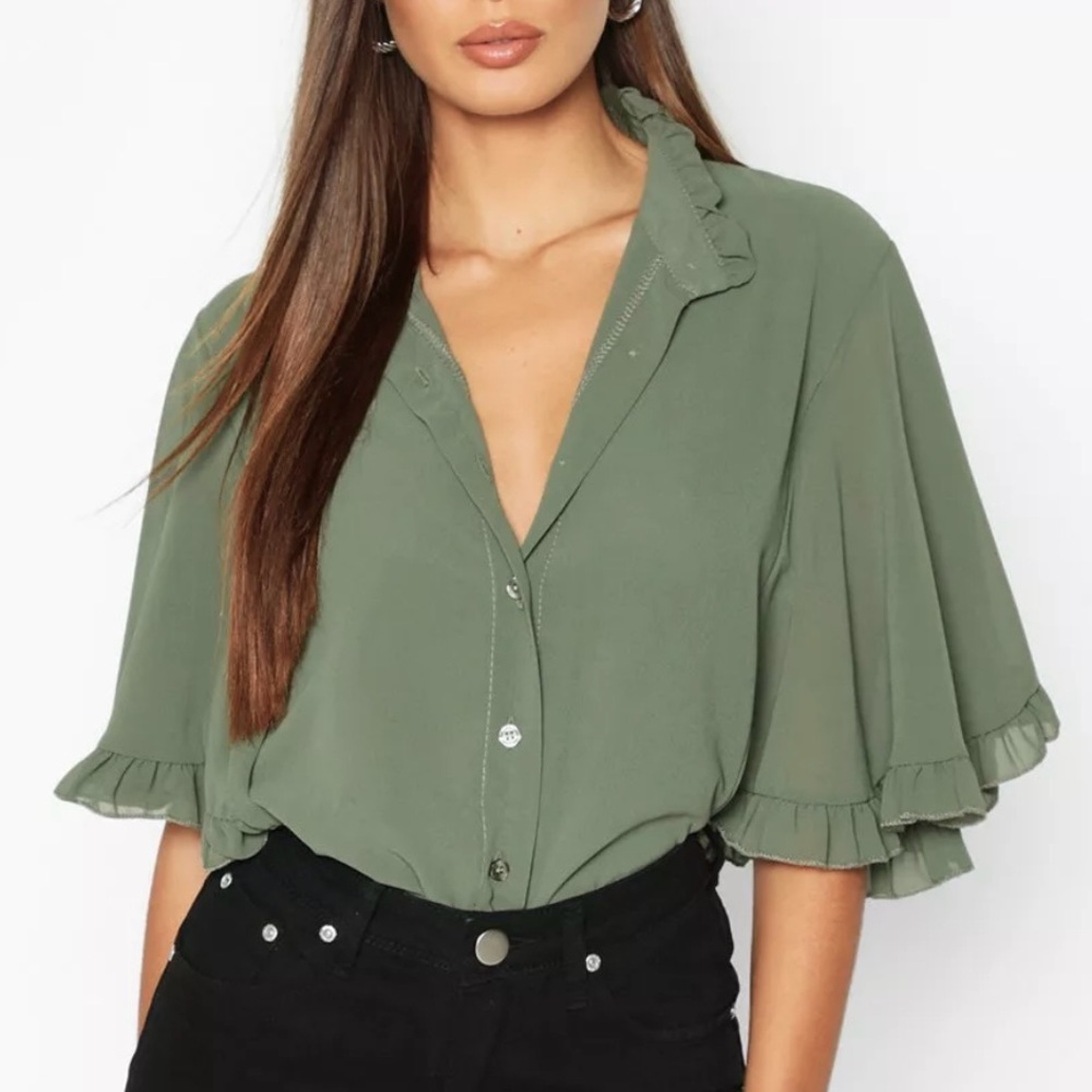 Missguided Khaki Silky Blouse